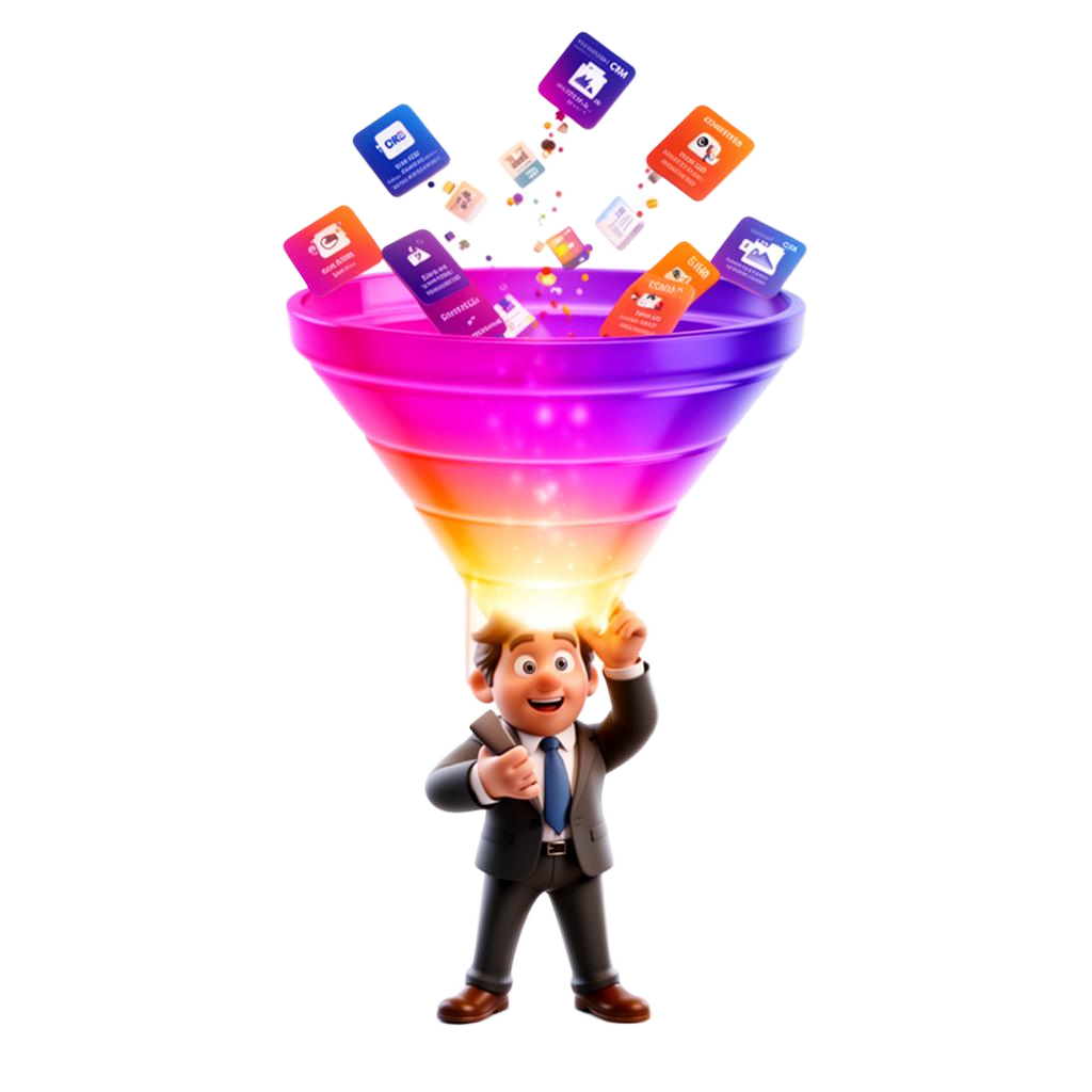 InfoDex Media Go High Level expert 3D hero visual for CRM and funnel automation