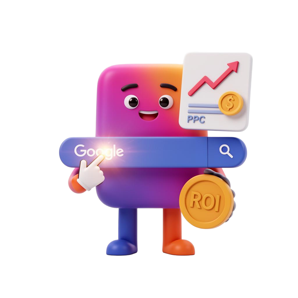 InfoDex Media Google PPC 3D hero visual for paid ads and lead generation in Pakistan